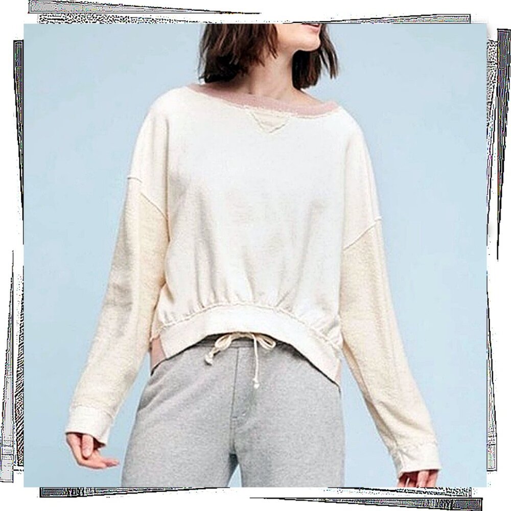 Soft Pink & Cream Distressed High-Low "Au Fait" Sweatshirt (S) Saturday Sunday